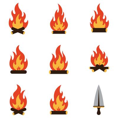 Fire icon set Fire flame symbol Flame icon collection
