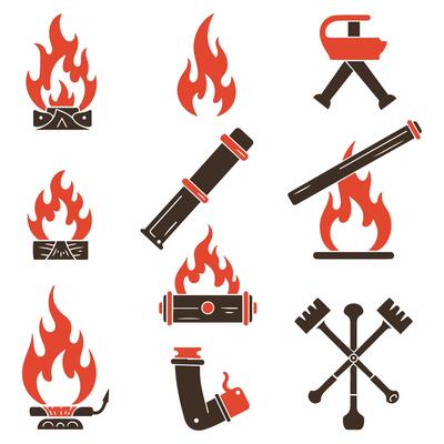 Fire symbols isolated icon flat set on white background silhouette element