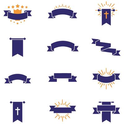 Sophisticated Glory Banner Icons Set with Retro-Inspired Details