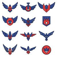 Vintage Freedom Wings Set with Stars and Shields vector