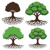 Roots Tree Graphics Set with Vibrant Green Canopies vector