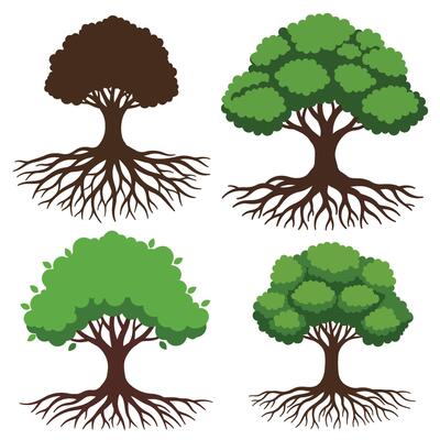 Roots Tree Graphics Set with Vibrant Green Canopies