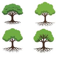 Roots Tree Vectors Set with Lush Green Canopies