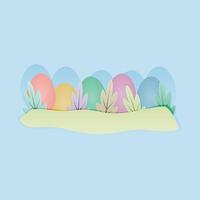 easter day text with eggs leaf grass design illustration vector