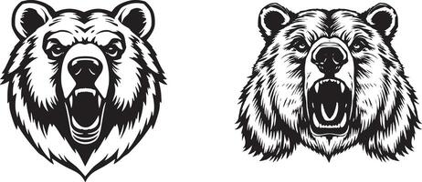 Two bear heads with open mouths vector