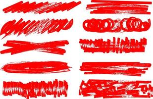 Textured Red Highlighter Marks and Red Paint Textures. vector