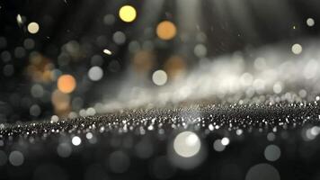 Abstract background with bokeh lights and water droplets on a dark surface. video