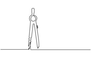 Single continuous line drawing of spring bow compass for drawing circle vector