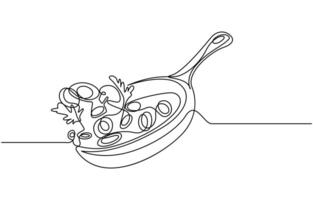 one continuous line drawing of big pan isolated on white background vector