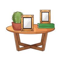 on the table there is a photo frame and a cactus illustration vector