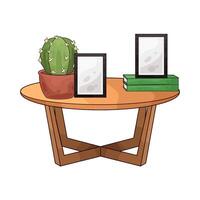 illustration of on the table there is a photo frame and a cactus vector