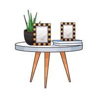 on the table there is a photo frame and a pot of plants illustration vector