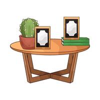 on the table there is a photo frame and a cactus vector