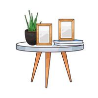 illustration of photo frame and plant pot on the table vector