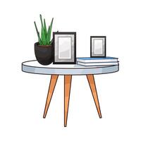 on the table there is a photo frame and a pot of plants vector