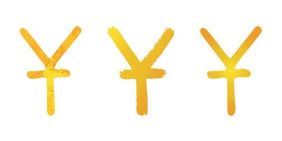 Hand drawn chinese yuan gold currency symbol set Brush stroke doodle Single element for design vector