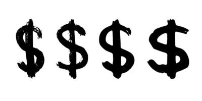 Hand drawn dollar currency symbol set Brush stroke doodle Single element for design vector