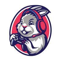 mascot illustration of a rabbit playing game set inside circle on isolated background done in retro vector
