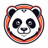 a panda bear head in a circle with a red and orange background vector
