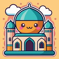cartoon mosque with a blue dome and clouds vector