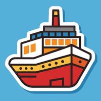 a sticker of a ship on a blue background vector
