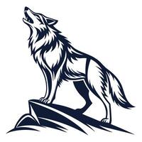 howling wolf standing on top of a mountain vector