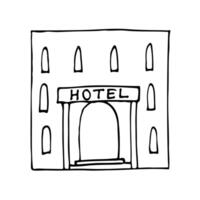 square two-story building with a hotel sign - a linear drawing vector