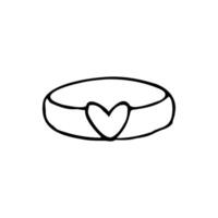 ring lies on the shoulder with a heart-shaped stone inserted into it - a linear drawing vector