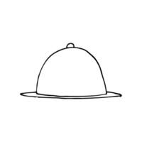 dish covered with a round lid in profile - hand drawn line sketch vector