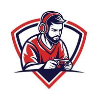 a man with headphones and a beard playing a game vector