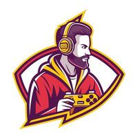 a bearded man with headphones and a controller vector