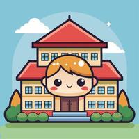 a cartoon boy is standing in front of a school building vector