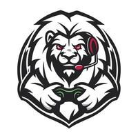 lion gaming mascot mascot with headset and controller vector