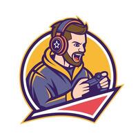 a man with headphones and beard playing game vector