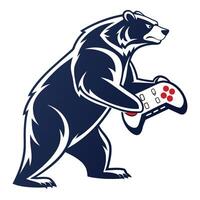 a bear holding a controller in its mouth vector