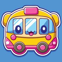 a sticker of a school bus with eyes and a smile vector