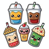 cute kawaii smoothie set with different drinks vector