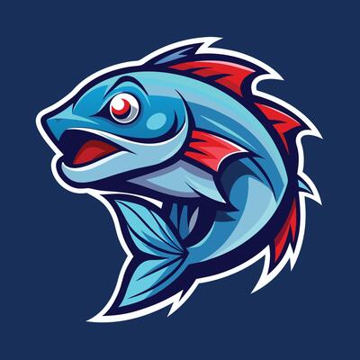 a cartoon fish with red and blue eyes