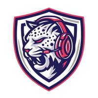 a leopard with headphones on its head vector