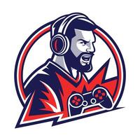 a man with headphones and a beard is playing a game vector