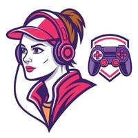 a woman with headphones and a controller vector