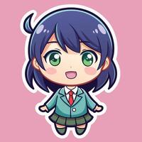 a sticker of a girl in a school uniform vector