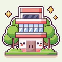 a cartoon building with trees and stars vector