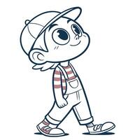 a cartoon boy in overalls walking vector