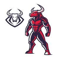 bull mascot, red and black, on white background vector