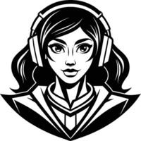 a girl with headphones on her head vector