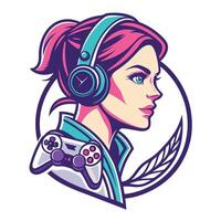 a woman with headphones and a controller in her hand vector