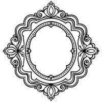 a black and white drawing of a round frame vector