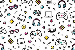 seamless pattern with game controllers and other items vector
