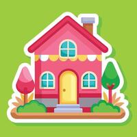 a cartoon house with a tree and bushes vector